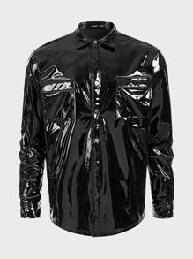 GENTILAND 超大码男士 PU 皮革长袖休闲夹克 - 黑色 - 查看 6