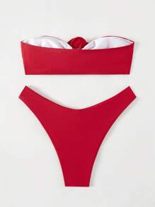 SHEIN Swim Bộ bikini băng đô 3d màu hồng trên bãi biển mùa hè - Đỏ - Xem 2