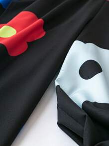 SHEIN Holidaya 大碼印花闊腿褲 - 黑色 - 查看 4