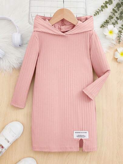 SHEIN Jeune Fille Robe À Capuche slogan À Applique À Capuche Fendu