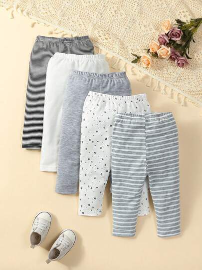 SHEIN Playful Pals Baby Boys 5pcs Striped Print Pants