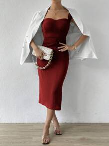 Allurite 雞心領口後背開衩露背繫帶洋裝 - 紅色 - 查看 3