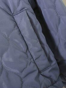 SHEIN Tween Girl 1pc Zip Up Drop Shoulder Quilted Jacket - Grey - View 5