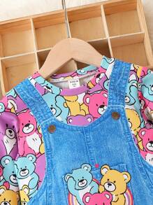 SHEIN Young Girl Cartoon Graphic Sweatshirt Dress - Multicolor - View 5
