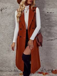 SHEIN LUNE 雙排釦雙口袋背心大衣 - 棕色 - 查看 4