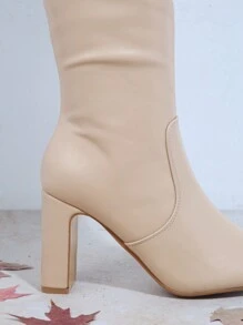 SHUZIA Faux Leather Square Toe Block Heel Boots Holiday Vacay Vibe For And Summer Shoes Spring Shoes Spring Break Easter For Christmas - Khaki - View 4