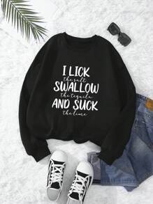 INAWLY Plus Slogan Graphic Sweatshirt Pullover Fall Sweatshirt - Black - View 1