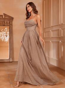 Faeriesty 闪亮蕾丝系带露背吊带正式礼服，情人节必备 - 藕粉色 - 查看 4