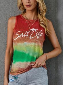 SHEIN LUNE Letter Graphic Tank Top - Orange - View 3
