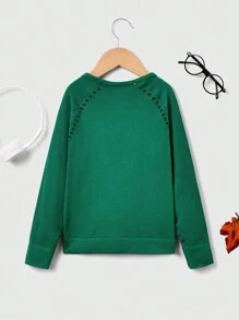 SHEIN 女大童素色插肩袖活躍運動衫 - 綠色 - 查看 2