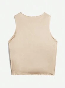 SHEIN EZwear 素色褶邊短款背心 - 卡其色 - 查看 2