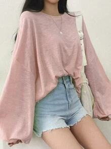 DAZY Solid Drop Shoulder Oversized Tee - Pink - View 3