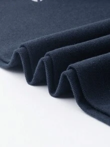 Manfinity Mode Men Embroidery Contrast Trim Polo Shirt - Navy Blue - View 3