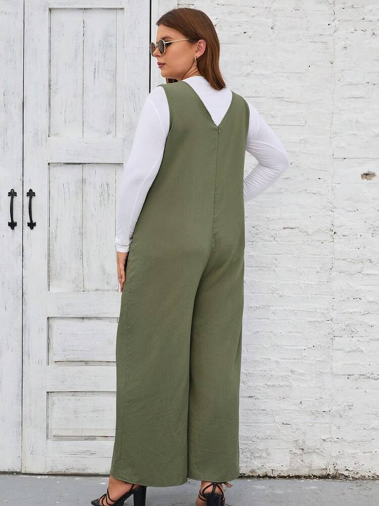 Plus Solid Wide Leg Jumpsuit Without Tee