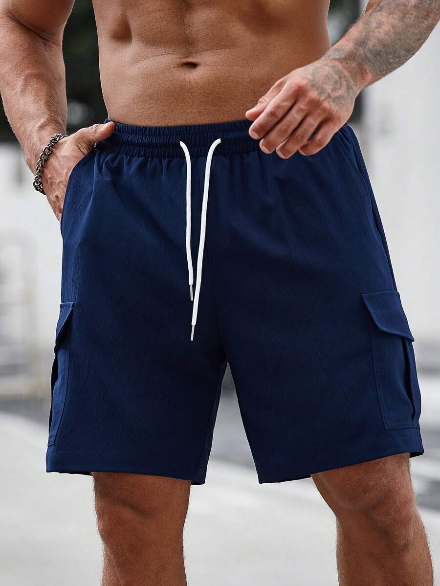 Manfinity Homme Men Flap Pocket Side Drawstring Waist Cargo Shorts - Blue - View 1