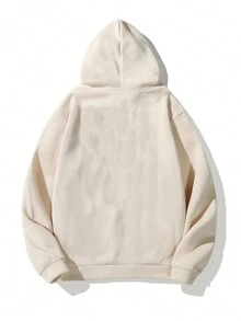 Manfinity Hypemode Áo hoodie lót nhiệt có dây rút dành cho nam có hình chữ cái - Màu Khaki - Xem 2