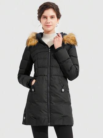 Fuzzy Hooded Zip Up Down Coat
