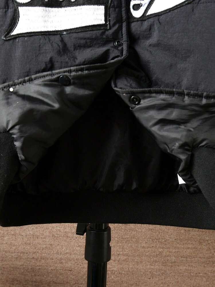 Tween Boy Letter Graphic Striped Trim Padded Coat Without Tee