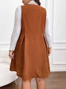 Flirla Hơn Chi tiết xếp li Vải to sợi Đầm Không có áo len - màu nâu - Xem 2