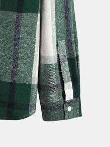 Manfinity Hypemode Loose Fit Men's Plaid Pattern Overcoat Without Hood And With Flap Pockets - Green - View 3