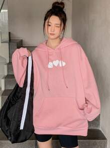 DAZY Mẫu Đám mây Thả vai Dây rút Hoodie - Hồng - Xem 7