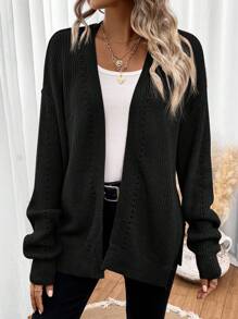 Drop Shoulder Casual Design Cardigan,Long Sleeve Tops,Knitted Sweater In Fall/Winter - Black - View 5
