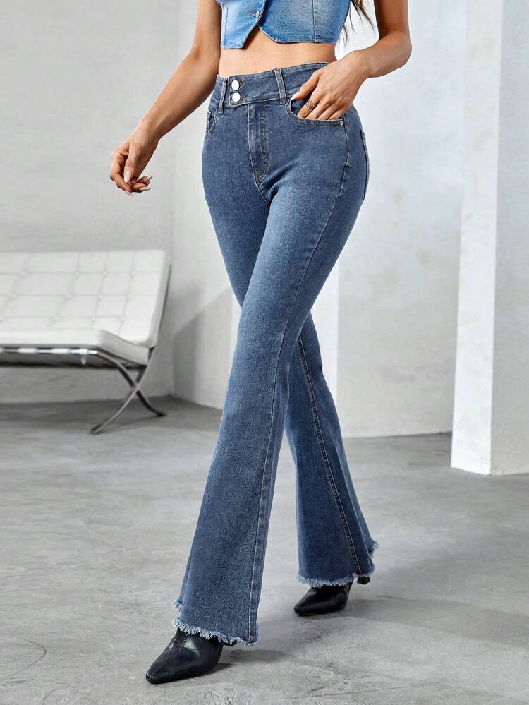 Raw Hem Flare Leg Jeans