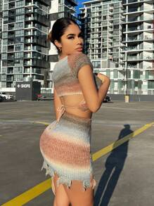 SHEIN SXY Váy dệt kim thô ombre - Nhiều màu - Xem 4