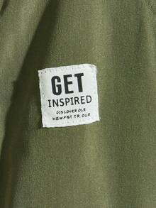 SHEIN 男大童1入組字母補丁細節翻蓋口袋毛絨內襯連帽外套 - 軍綠色 - 查看 4