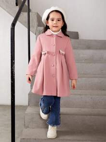 SHEIN Young Girl 1pc Bow Front Fold Pleated Overcoat - Pink - View 3