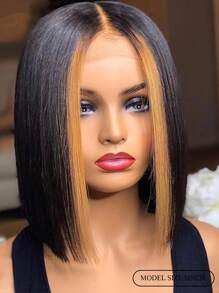 直筒波波頭13X4X1 T型前蕾絲假髮短人類假髮雙色短直筒假髮頂級品質頭髮替代品假髮適合女士漸層顏色 - SNATURAL/27 - 查看 2