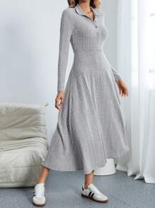 Teen Girl Loose Casual Round Neck Pullover Patchwork Contrast Color 3D Floral Decor Long Dress - Multicolor - View 4