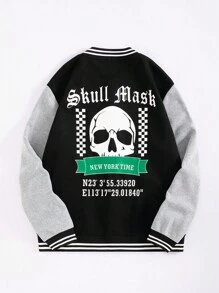 ROMWE MEN Prep 男士字母&骷髏頭印花條紋拼接運動外套 - 彩色 - 查看 1