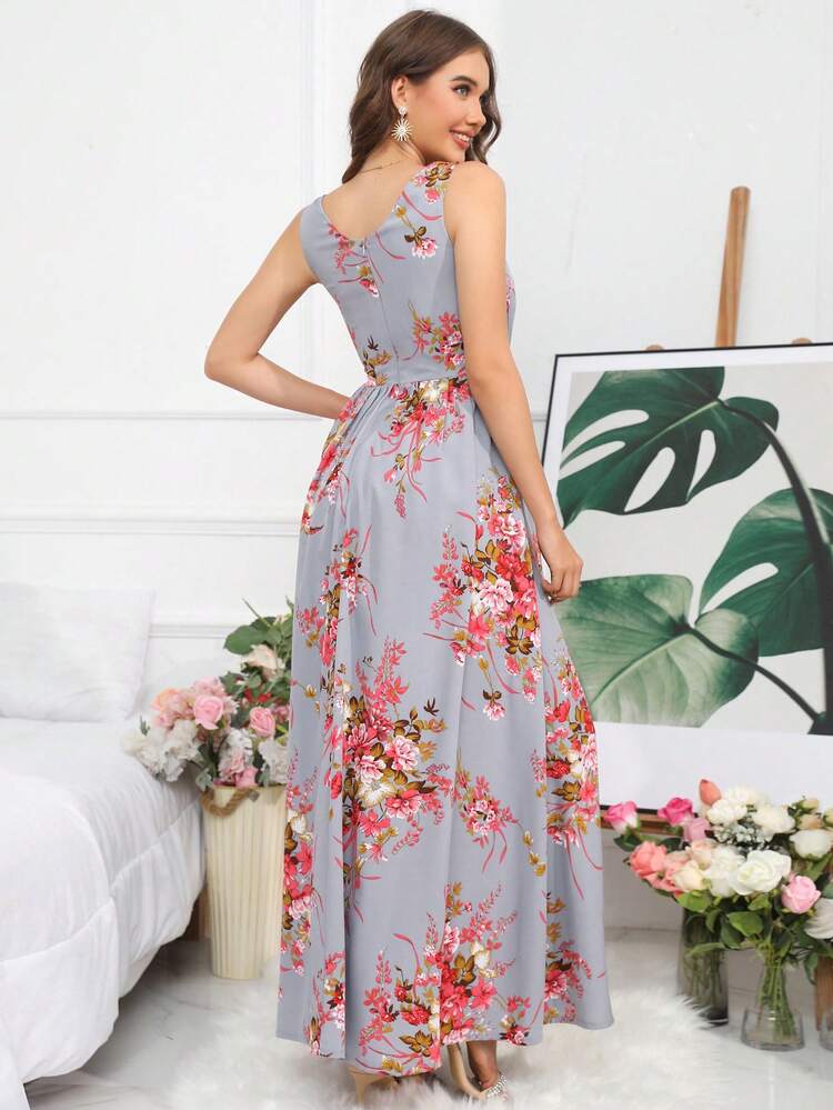 Floral Print Mesh Insert Dress