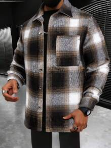 Manfinity Homme 男士1入組格紋印花口袋貼布襯衫式夾克 - 彩色 - 查看 1