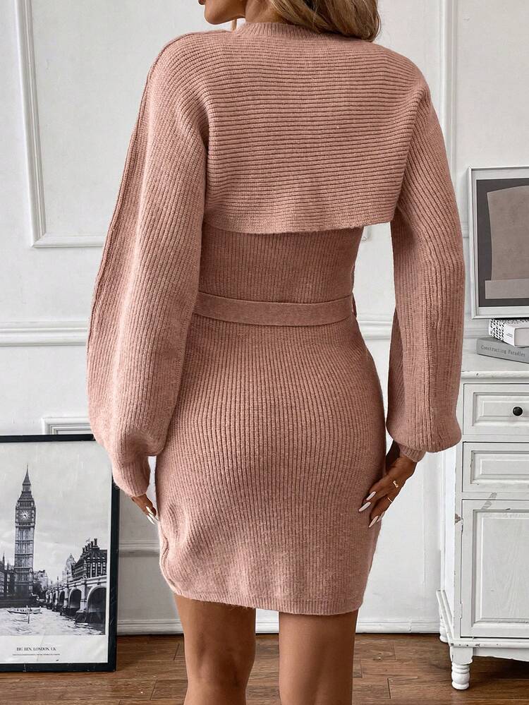 Lantern Sleeve Super Crop Sweater & Belted Sweater Dress