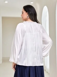 Modelyn Plus Solid Lantern Sleeve Satin Top