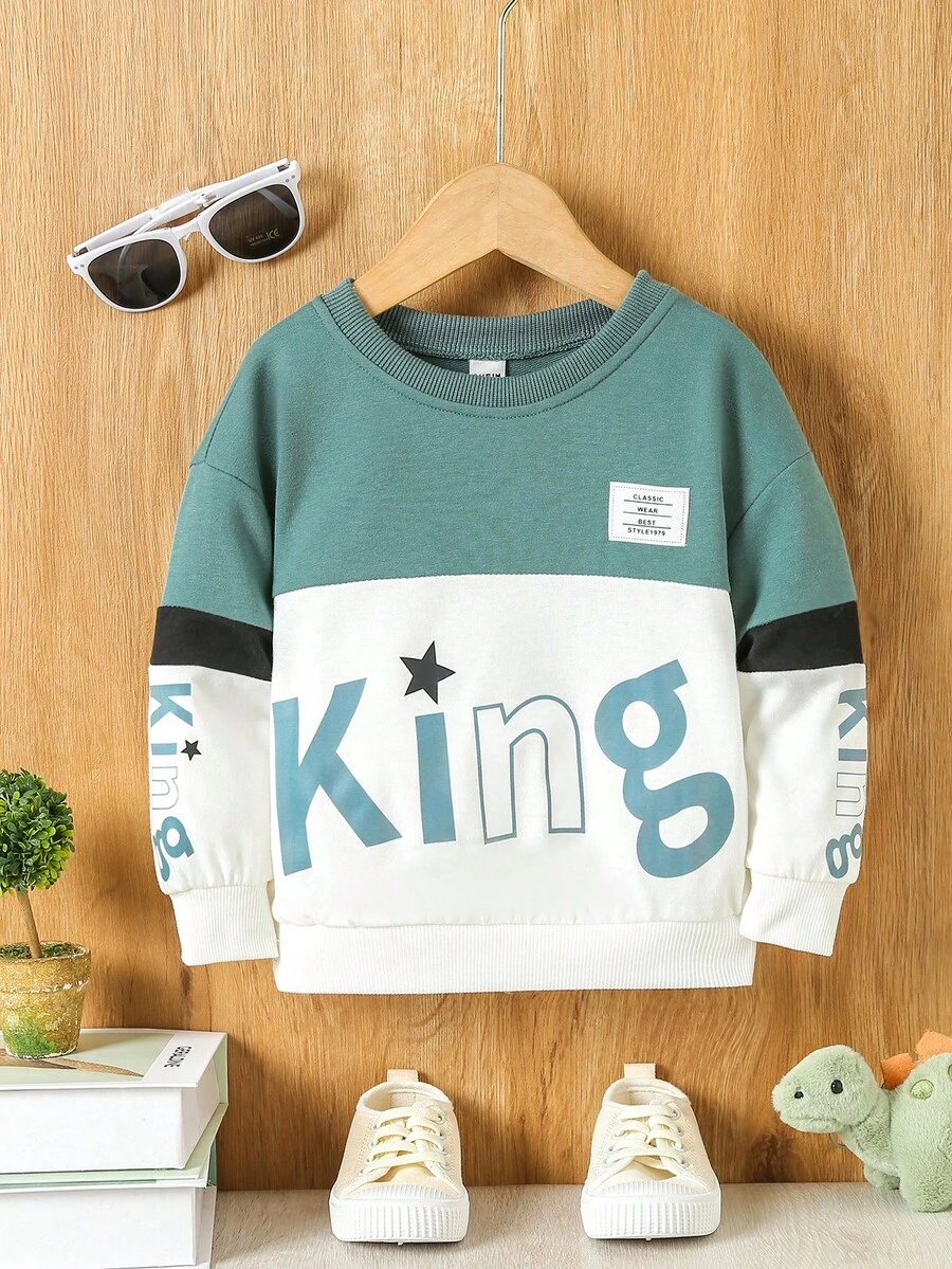 SHEIN Đứa bé gái Đồ họa Chữ cái Khối màu Thả vai Áo nỉ - Nhiều màu - Xem 1