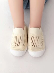 1pair Unisex Toddler Soft Bottom Anti-slip Mesh Breathable Walking Shoes - Beige - View 3