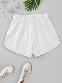 INAWLY Quần đùi nữ Dây kéo màu trơn Giải trí - trắng - Xem 2