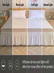 White Pom Poms Bed Skirt Boho Farmhouse Bedding White Bed Skirt 1piece Soft Microfiber Bed Skirt For Boys Girls 1 Bed Skirt No Comforter - White - View 9