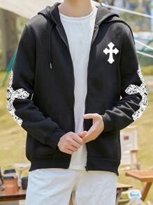 Manfinity EMRG Áo khoác nam in hình chữ thập có dây rút, trùm đầu cỡ lớn, Rapper, Tay dài, Đi chơi, Áo khoác mỏng - màu đen - Xem 7