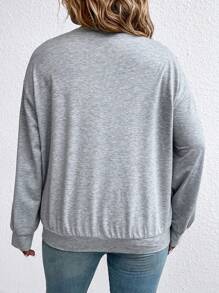 SHEIN LUNE Plus Size Sweatshirt With Heart Pattern Graduation,Back To School Outfits,Graduation,Teacher Outfits For Women,Back To School Pullover Fall Outfit Winter Autumn - Grey - View 2