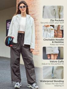 In My Nature Zip Up Drawstring Hooded Outdoor Jacket - Apricot - View 3