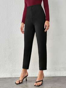 SHEIN Tall Solid High Waist Cropped Pants - Black - View 3