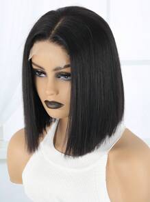 Straight Bob 4 X 4 Lace Closure Natural Black Wigs Unprocessed Short Human Hair Wigs Pre Plucked Hairline High Density Hair Replacement Wig For Women - Natural Black - View 5