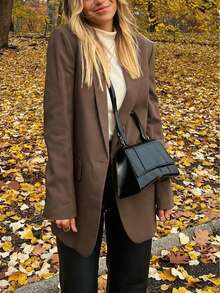 Solid Flap Detail Blazer - Brown - View 4