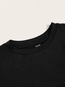 SHEIN BASICS Solid Round Neck Bodysuit - Black - View 4