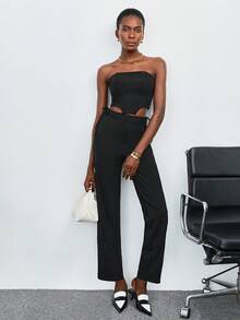 Maija Solid Asymmetrical Hem Tube Top - Black - View 4
