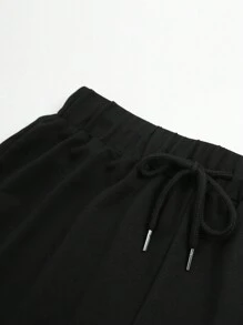 INAWLY Bộ đồ hai mảnh nữ Dây kéo Lá thư Giải trí - Đen và trắng - Xem 4